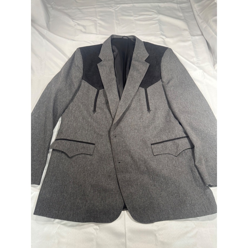Circle S Mens Western Blazer Grey Black Suede Yoke Cowboy Sport Coat 48L USA - Picture 1 of 9